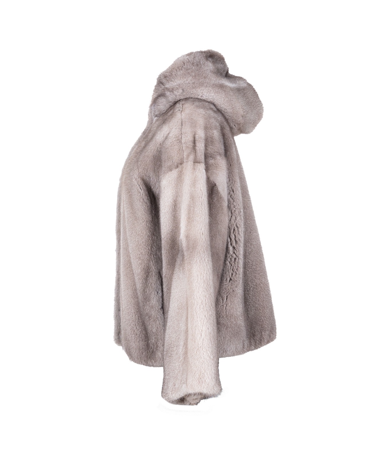 Kapüşonlu Silver Blue Renk Vizon Kürk