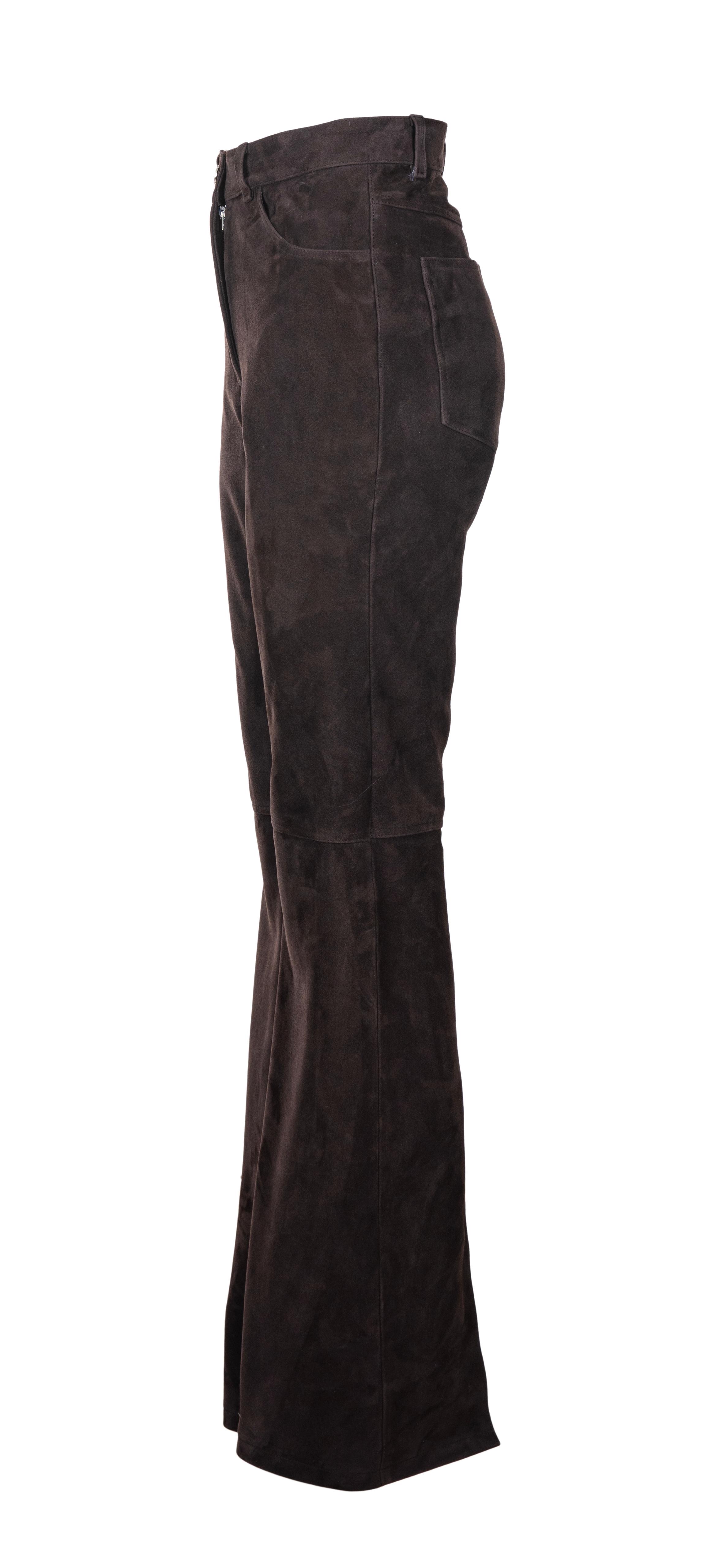 Brown Suede Mid-rise Flared Pants
