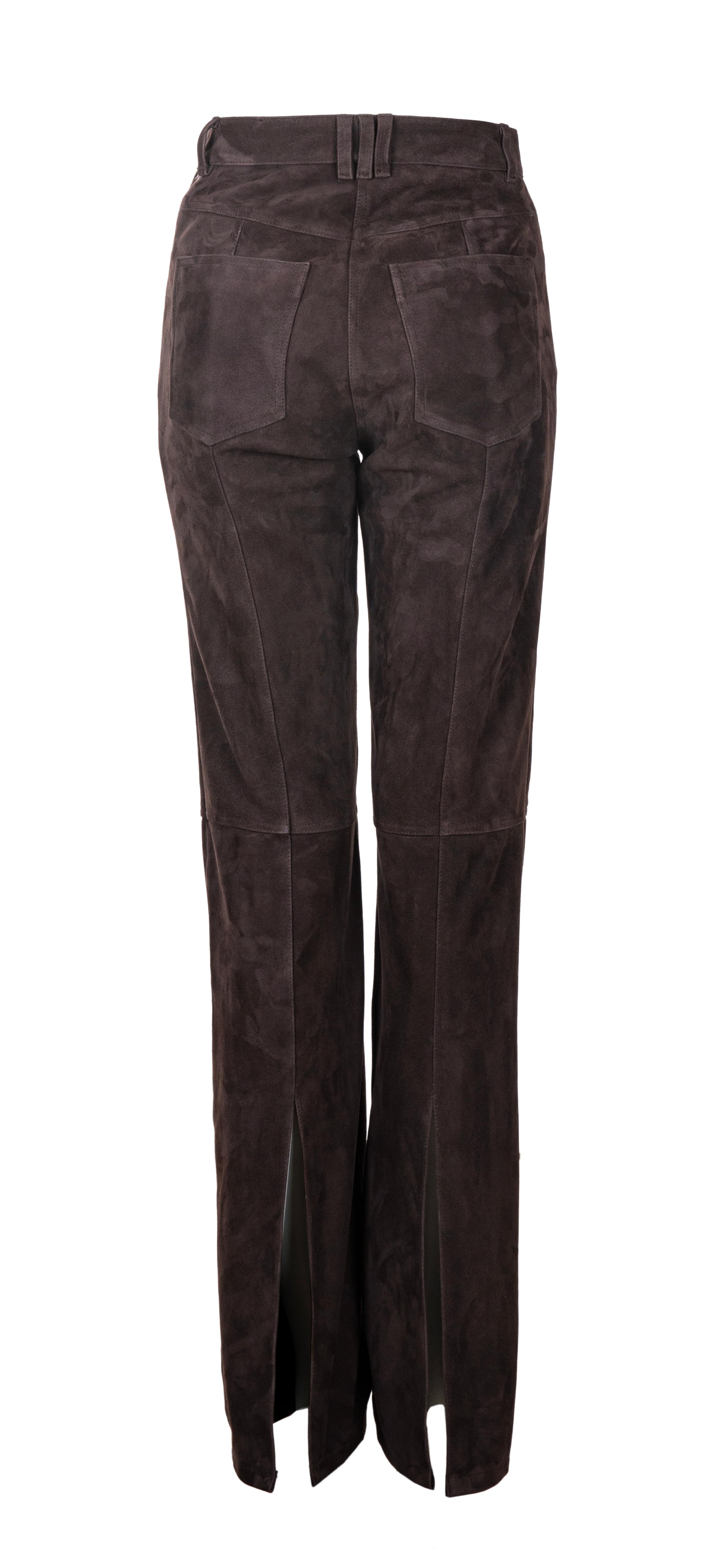 Brown Suede Mid-rise Flared Pants