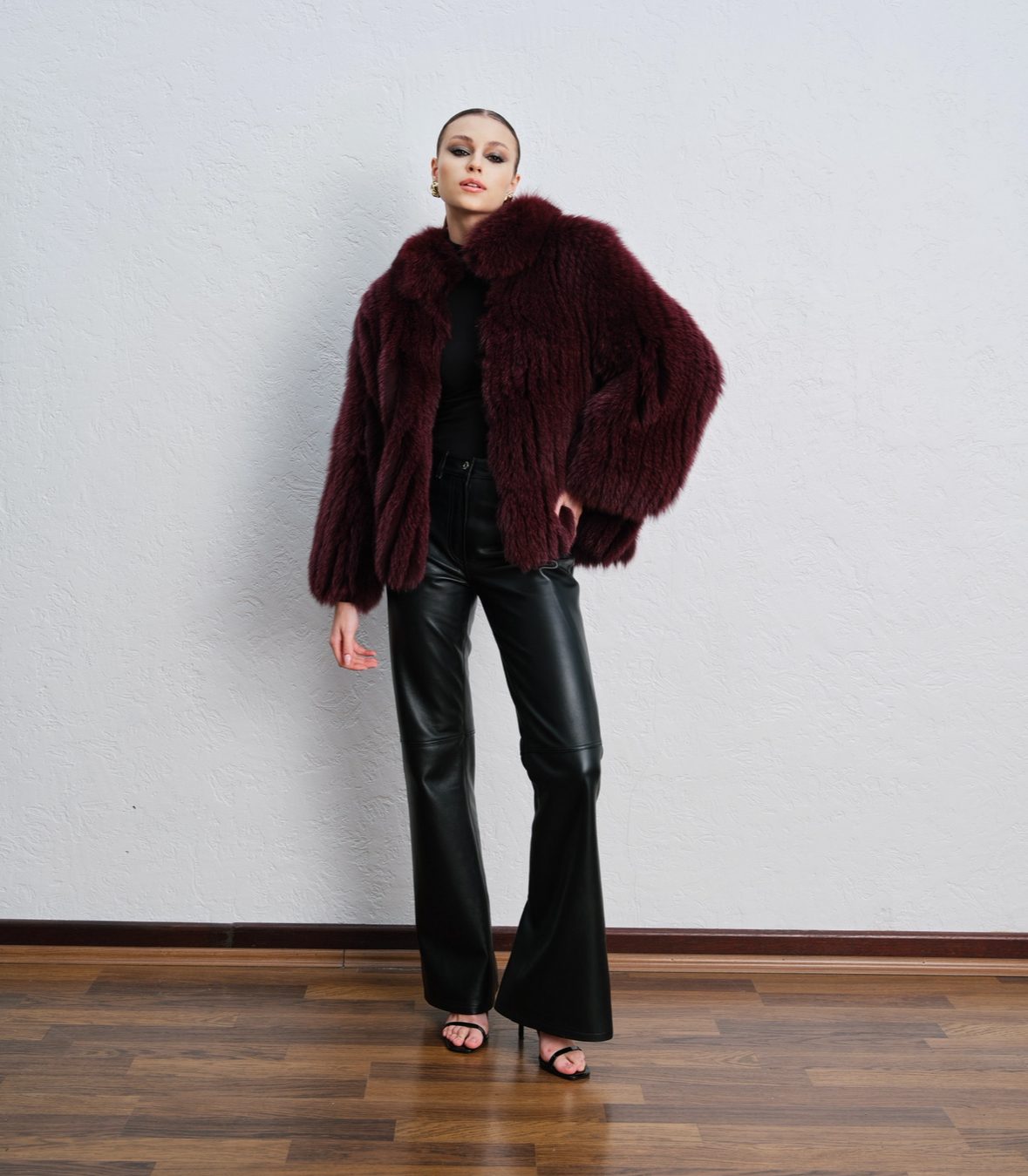 Bordo Arjente Tilki Kürk Ceket