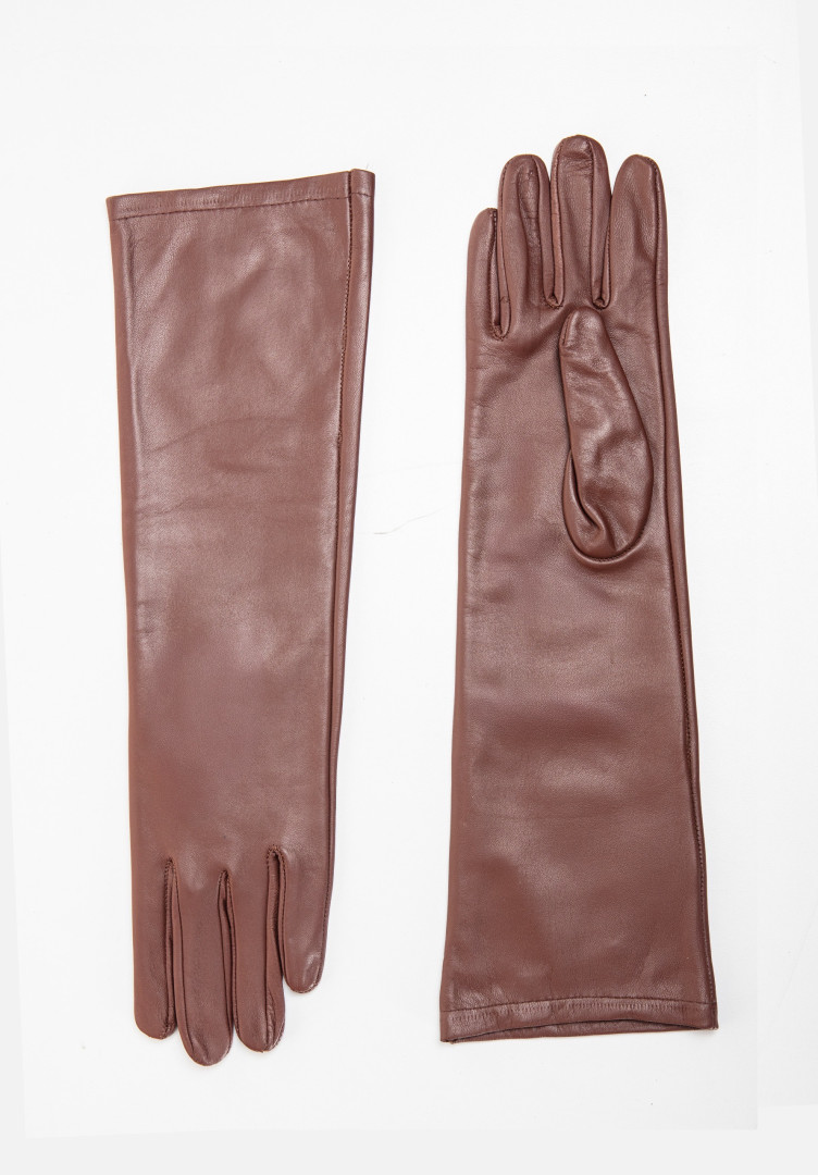Açık Kahverengi Kadın Uzun Deri Eldiven